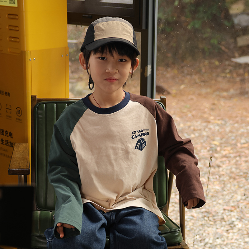 兒童秋季插肩撞色長袖T恤