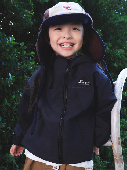 女童春季防風防潑水連帽雙拉鏈衝鋒衣