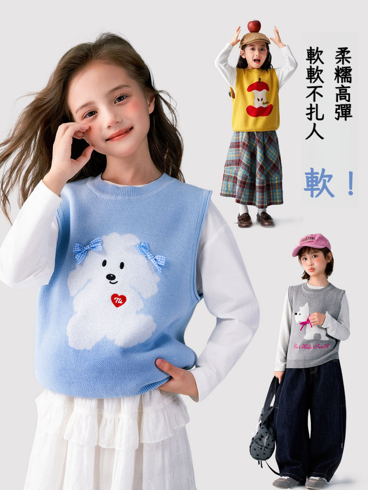 春秋新款女童卡通針織馬甲