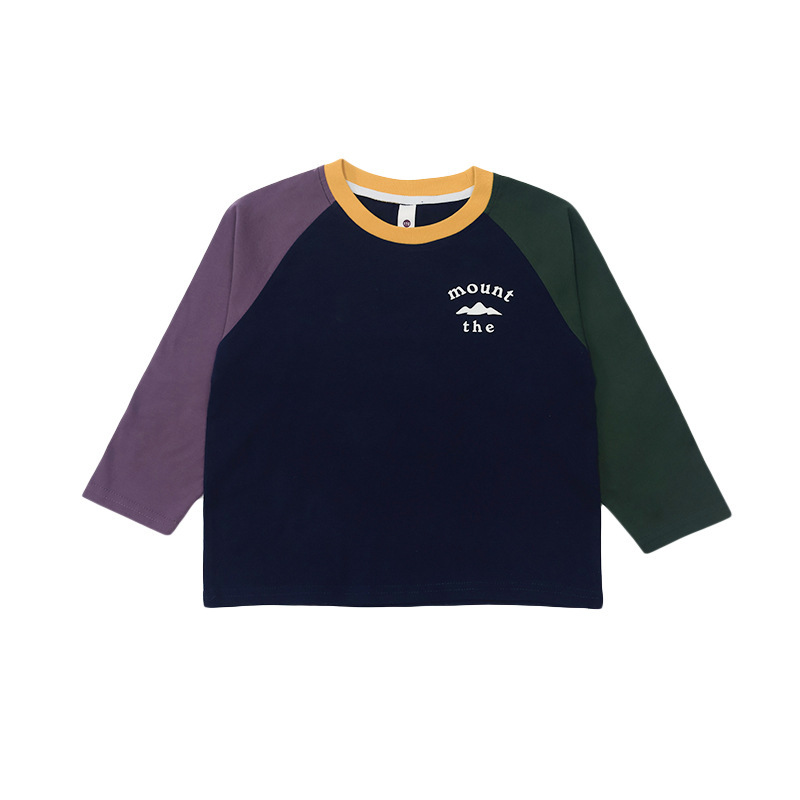 兒童秋季純棉圓領插肩袖T恤