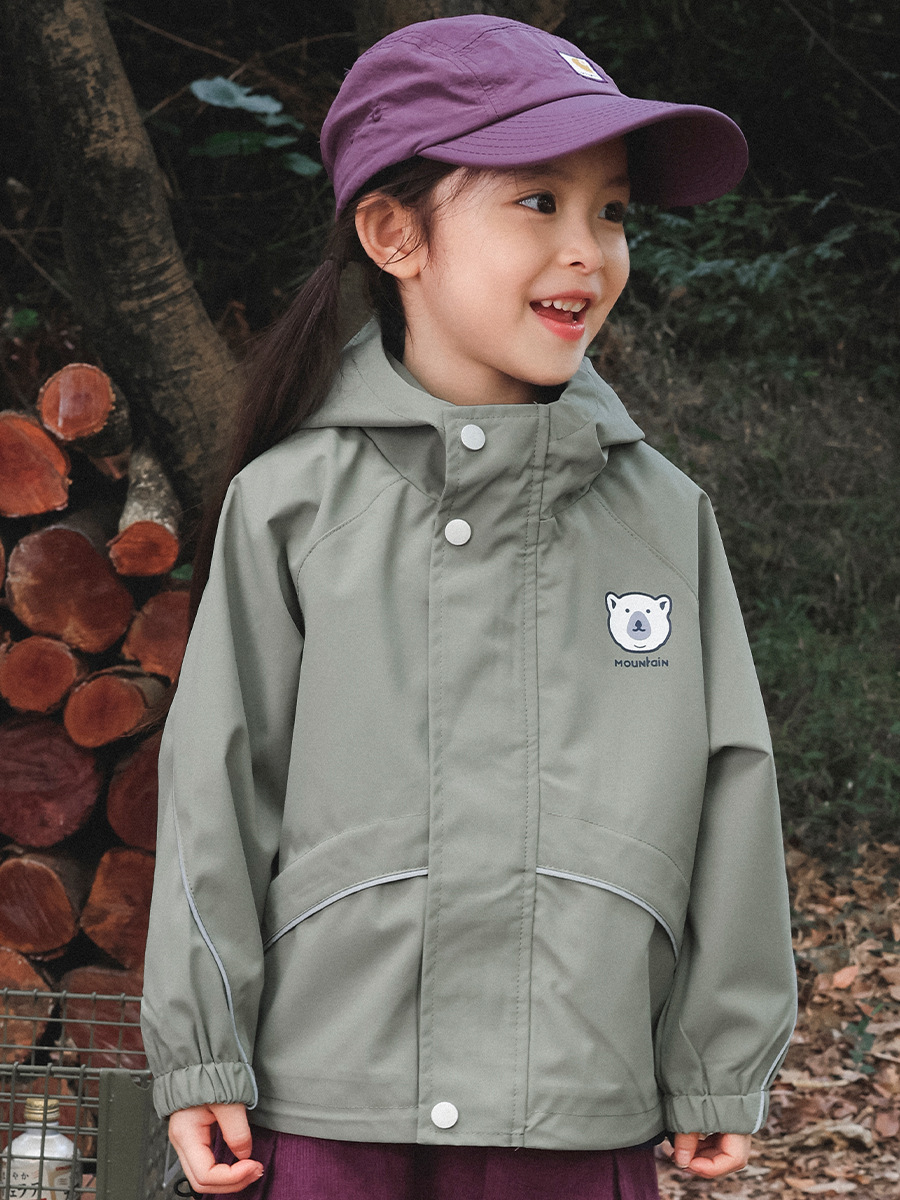 女童春季連帽軟殼印花立領外套