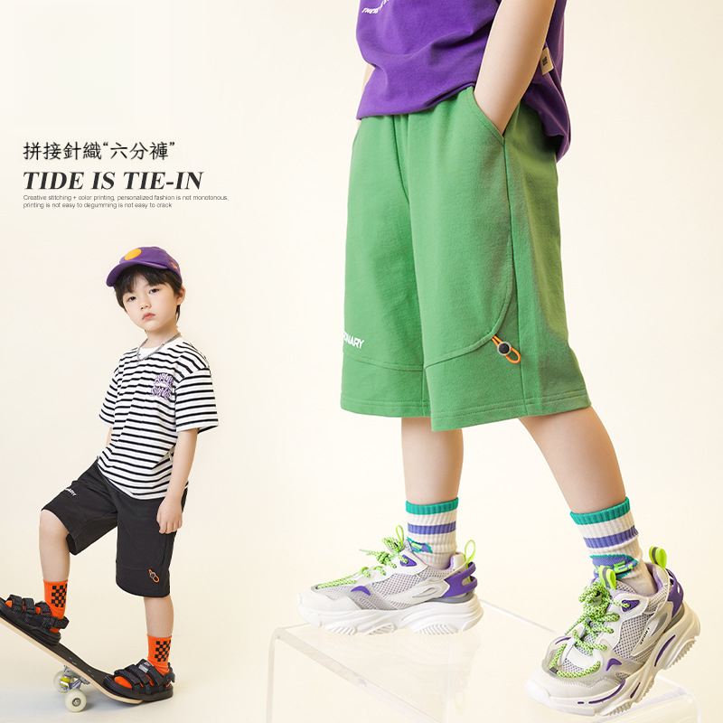 夏季男童純棉寬鬆六分休閑運動軟彈短褲