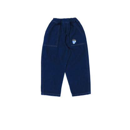 兒童春季復古印花直筒寬鬆休閑牛仔褲