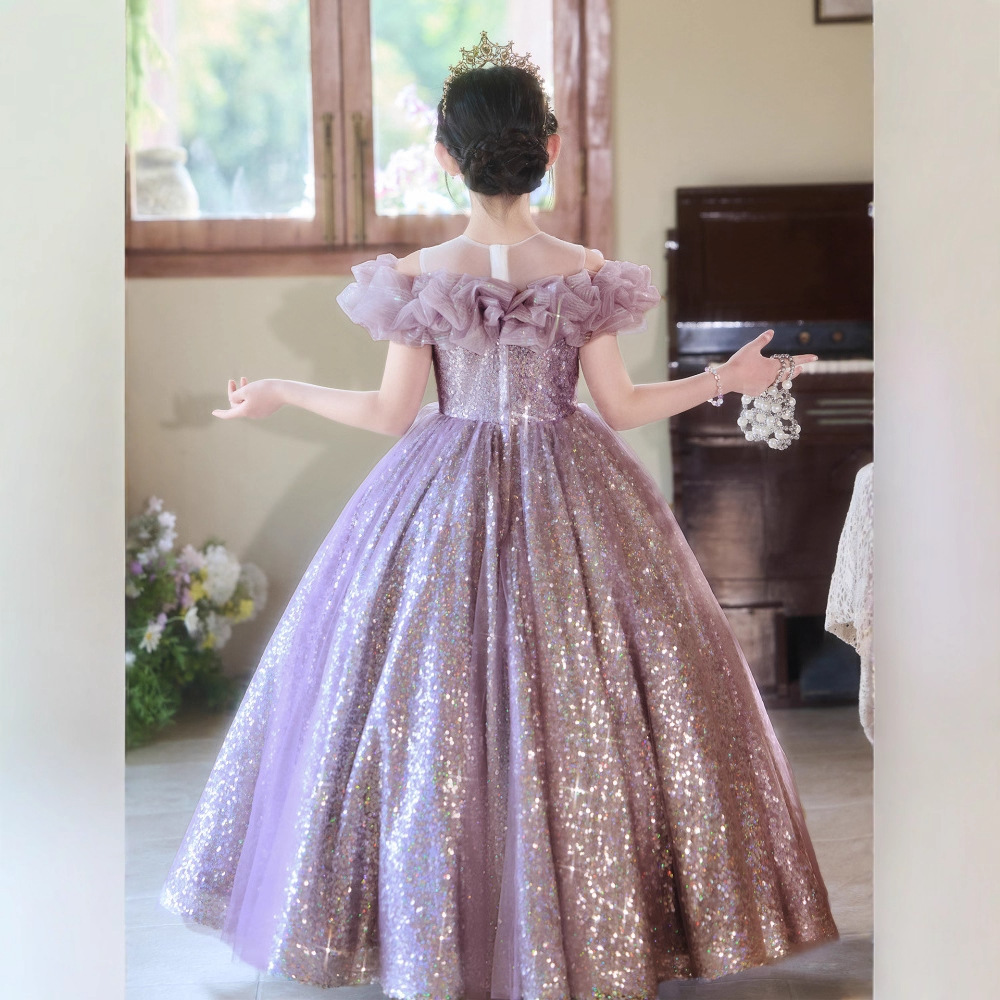 兒童輕奢紫色禮服裙