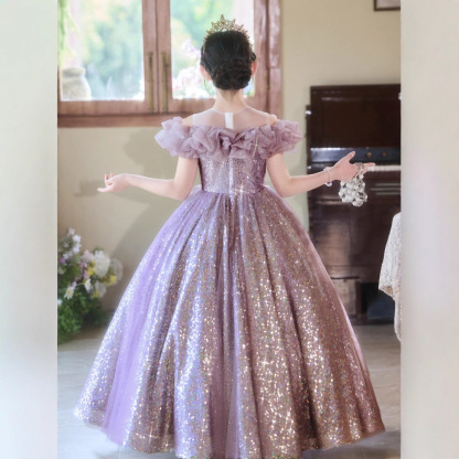 兒童輕奢紫色禮服裙