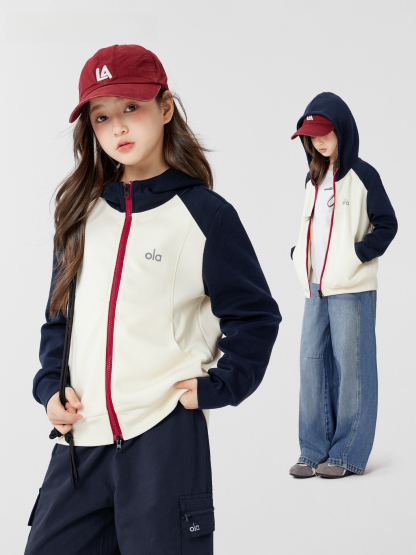 女童春秋款時尚拼色連帽外套衛衣