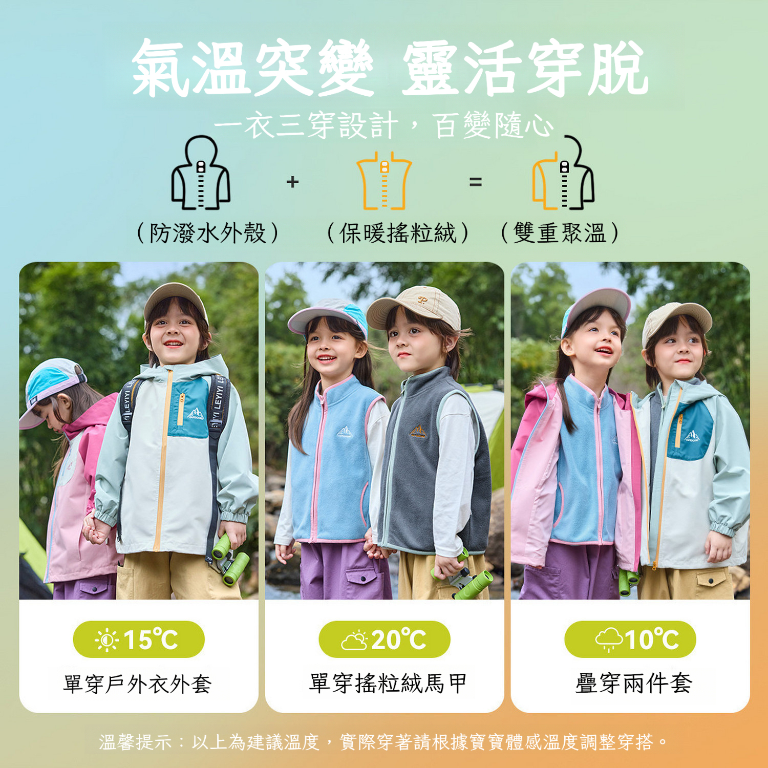 春季三合一戶外機能兒童外套