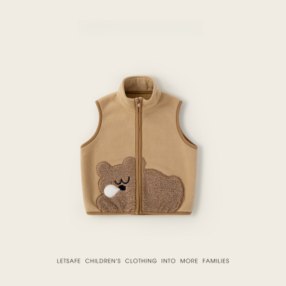 兒童秋冬加絨卡通圖案馬甲