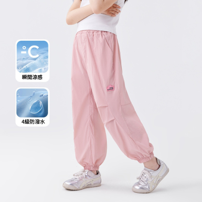 女童夏季防蚊褲涼感輕薄透氣褶皺感束腳工裝褲