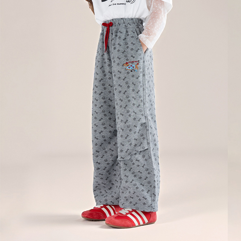 春秋款兒童印花抽繩束腳褲直筒長褲