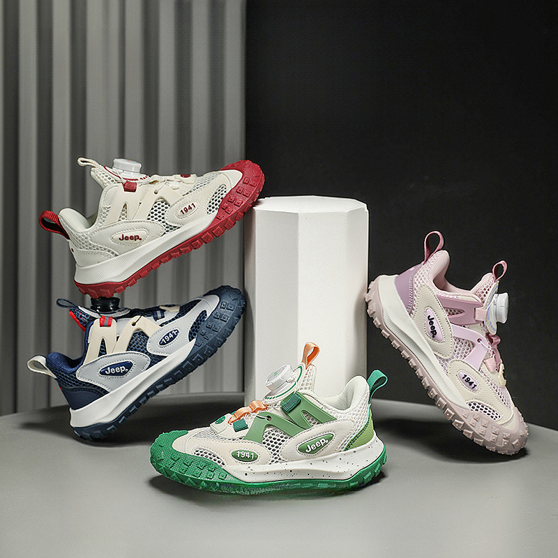 男童夏季旋轉紐扣網面透氣休閒運動鞋