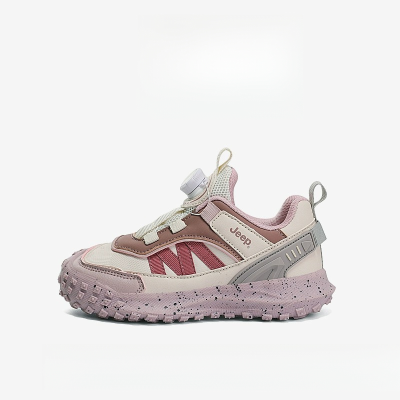 兒童春秋紐扣防滑登山跑步鞋