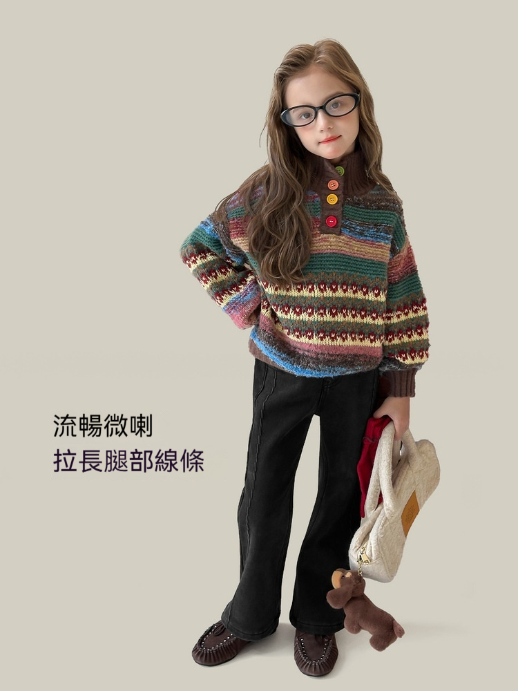 女童加絨牛仔喇叭褲