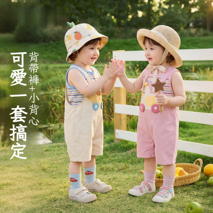 夏季兒童背帶褲兩件套