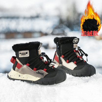 兒童冬季加絨棉靴皮毛一體