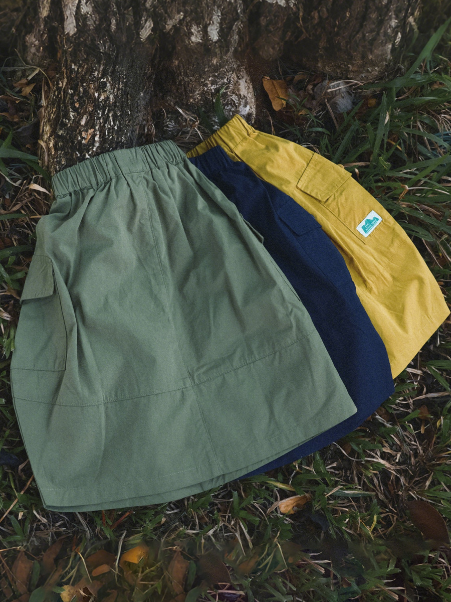 女童春季口袋紐扣長款工裝半身裙