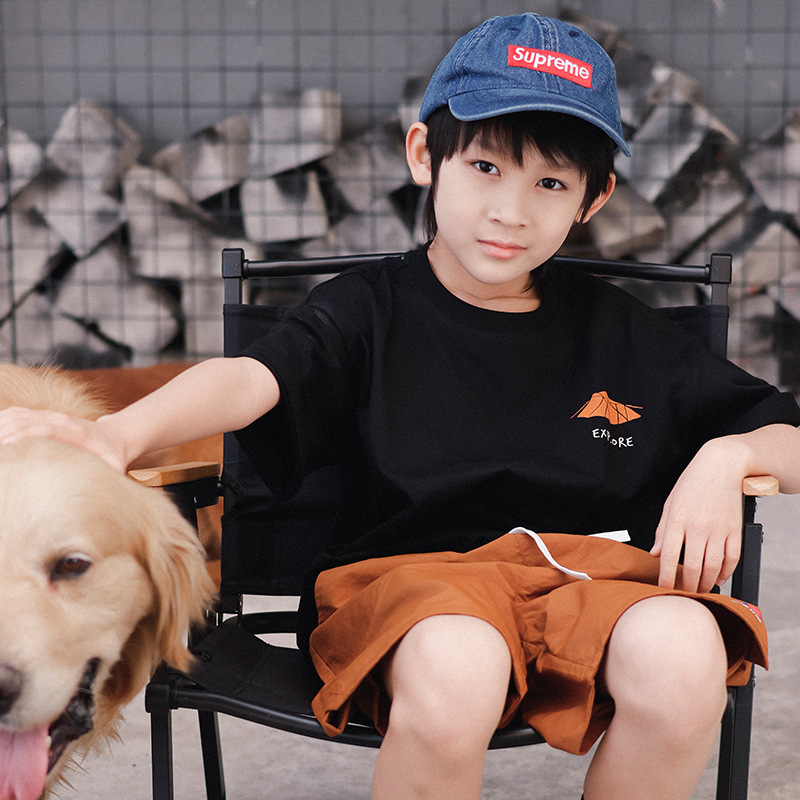 兒童戶外露營印花T恤