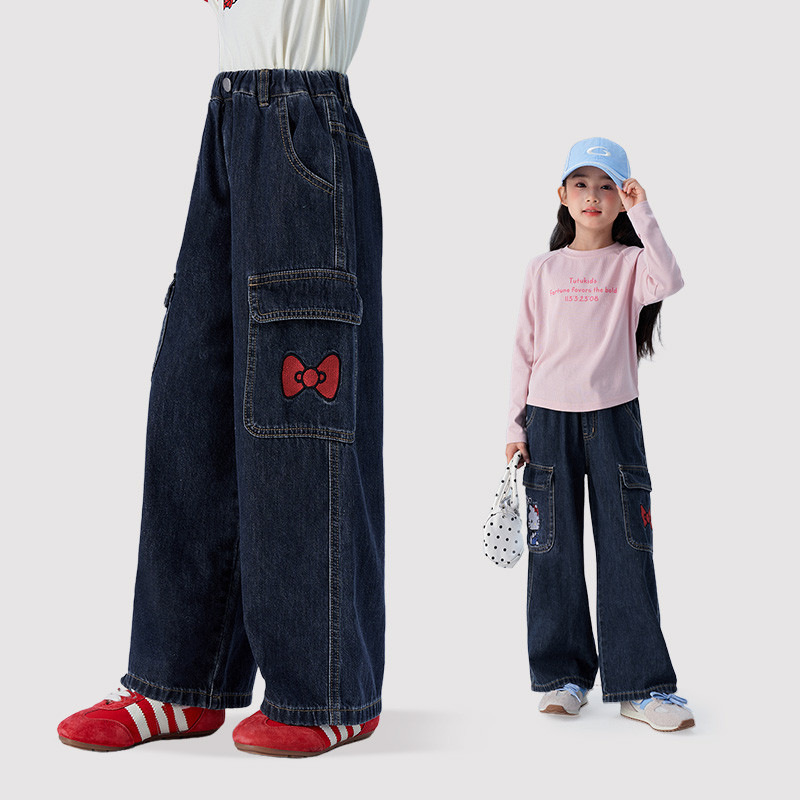 春季斜紋廓形女童牛仔褲