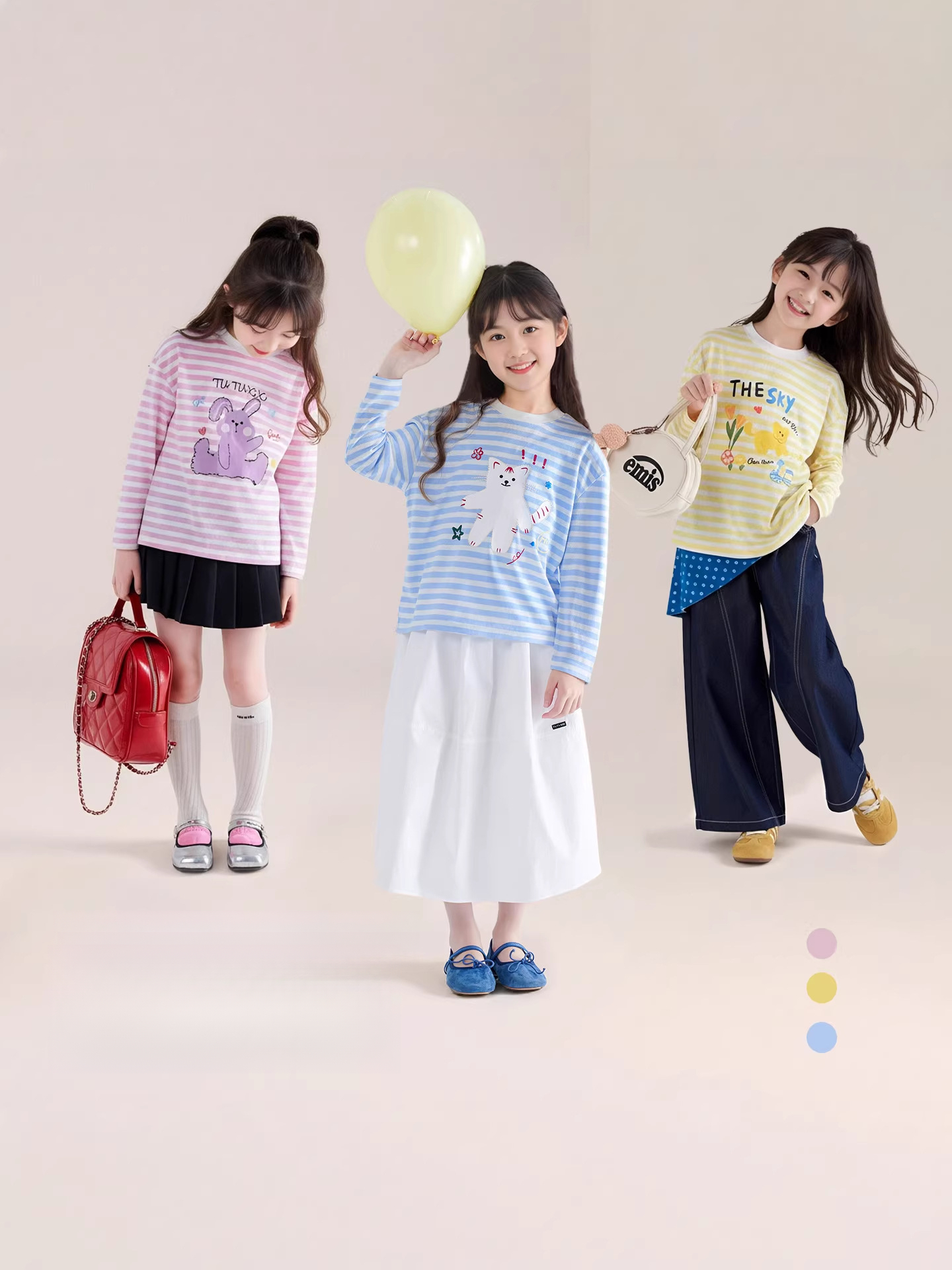 女童春秋卡通寬鬆條紋長袖T恤