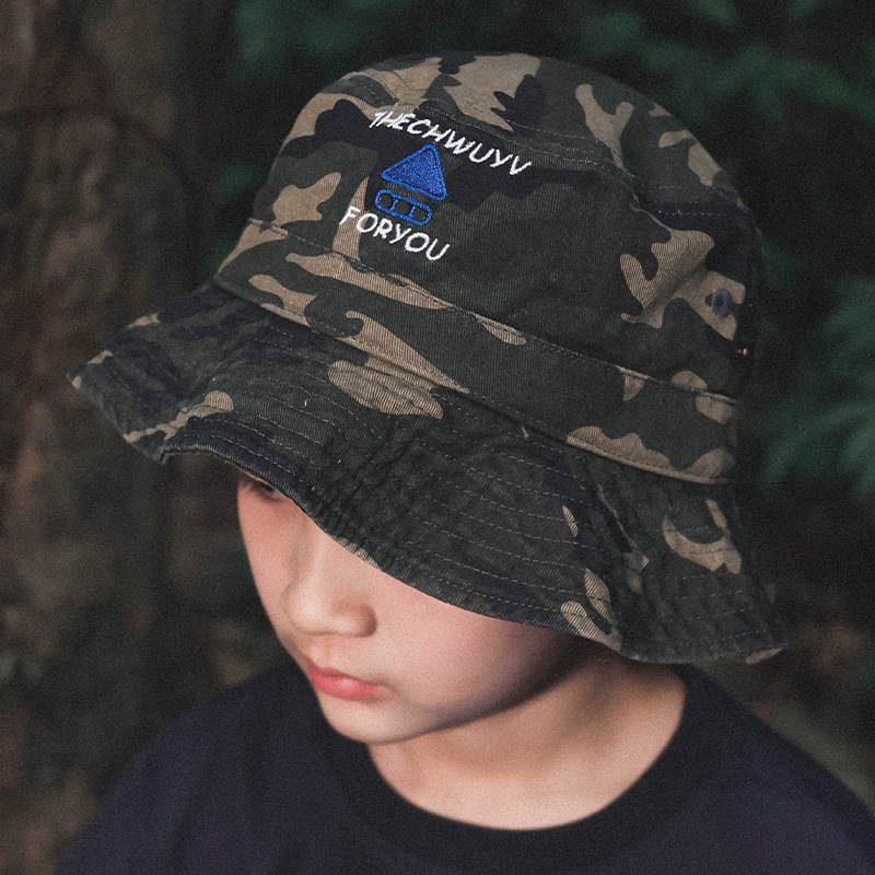 兒童春季迷彩大帽簷遮陽漁夫帽子