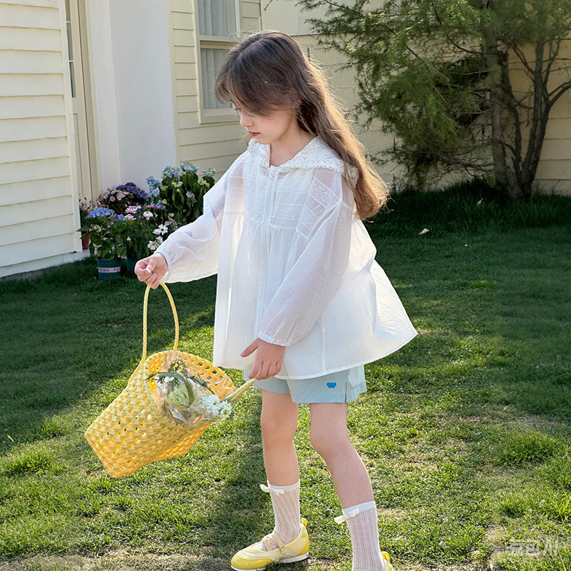 兒童夏季戶外拼接蕾絲花邊速幹外套