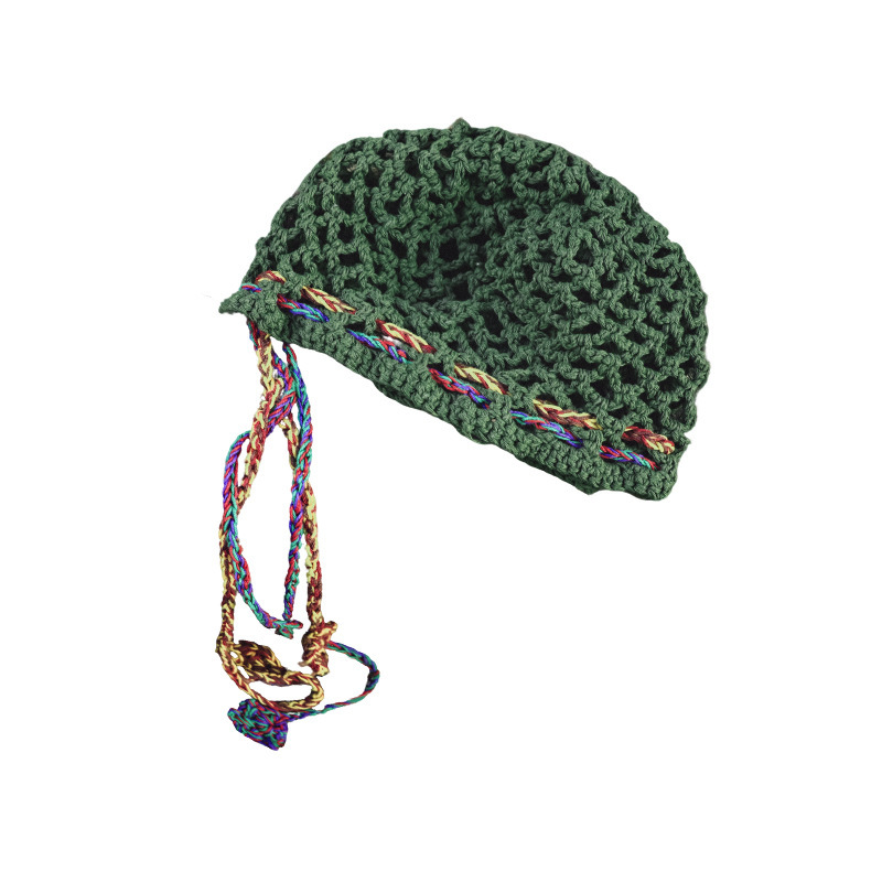 女童春季鏤空手工鈎織抽繩包頭針織帽子