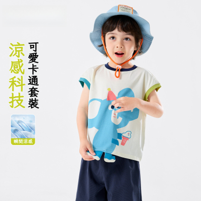 兒童卡通休閒短袖短褲兩件套