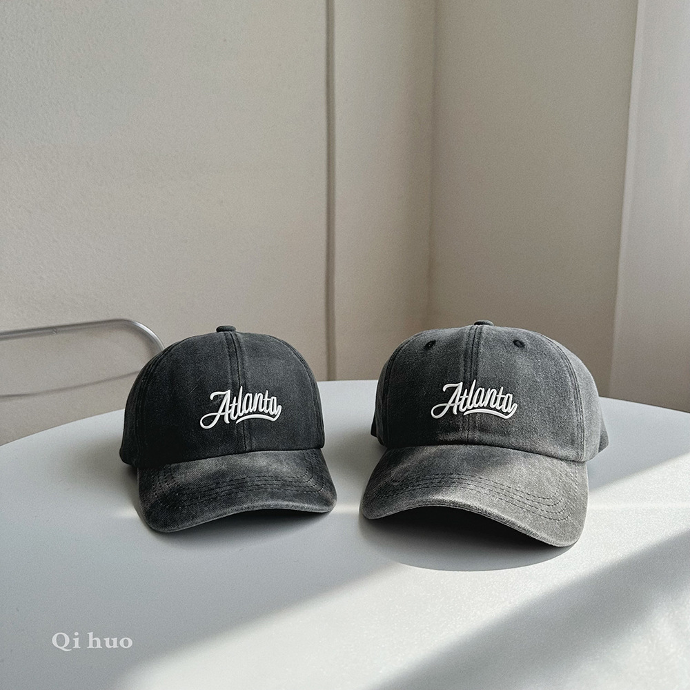 兒童字母水洗做舊鴨舌帽