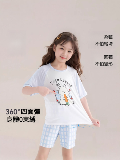 女童春秋款卡通短袖睡衣套裝