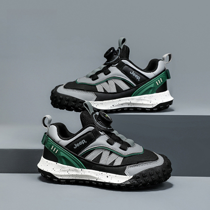 兒童春秋紐扣防滑登山跑步鞋