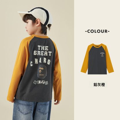 男童純棉插肩袖印花長袖T恤