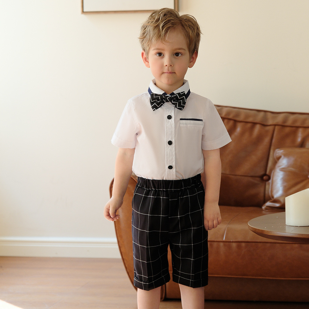 男童短袖背帶褲西裝套裝