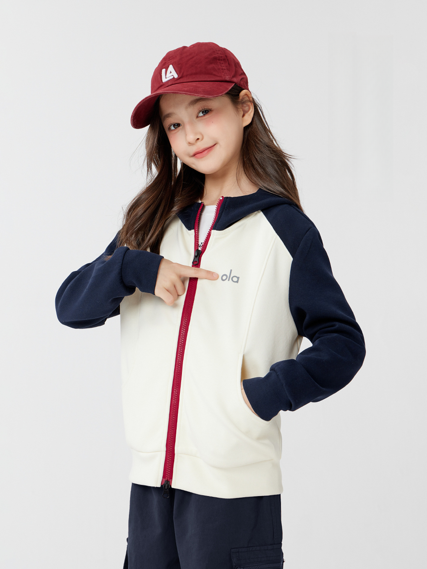 女童春秋款時尚拼色連帽外套衛衣