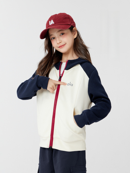 女童春秋款時尚拼色連帽外套衛衣