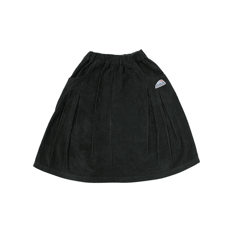 女童春季復古純色燈芯絨A字半身裙