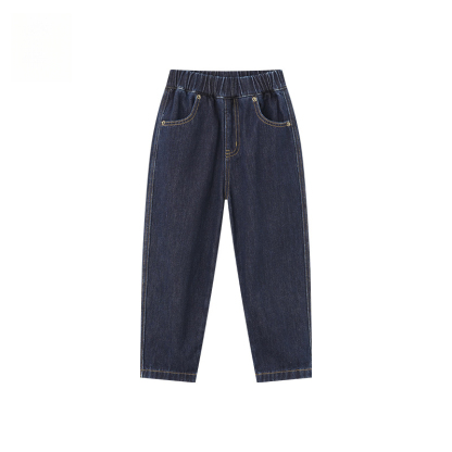  男童皮革拼接水洗牛仔褲