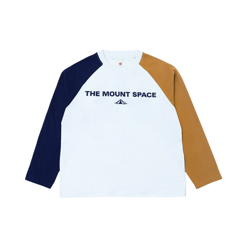 男童春季撞色插肩透氣印花長袖T恤打底衫