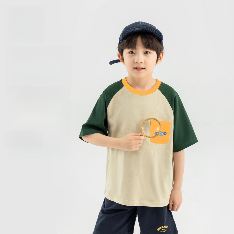 男童夏季趣味貼袋短袖T