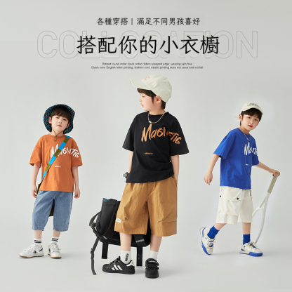 夏季男童薄款涼感印花短袖運動休閑純棉上衣