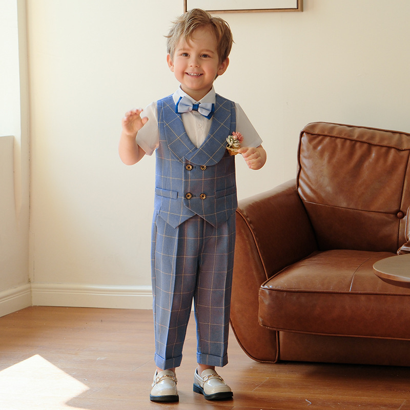 兒童男童格子西服套裝