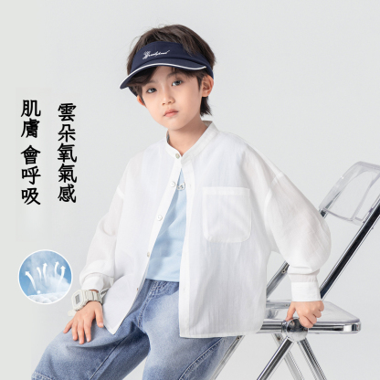 男童夏季小立領休閒輕薄襯衫