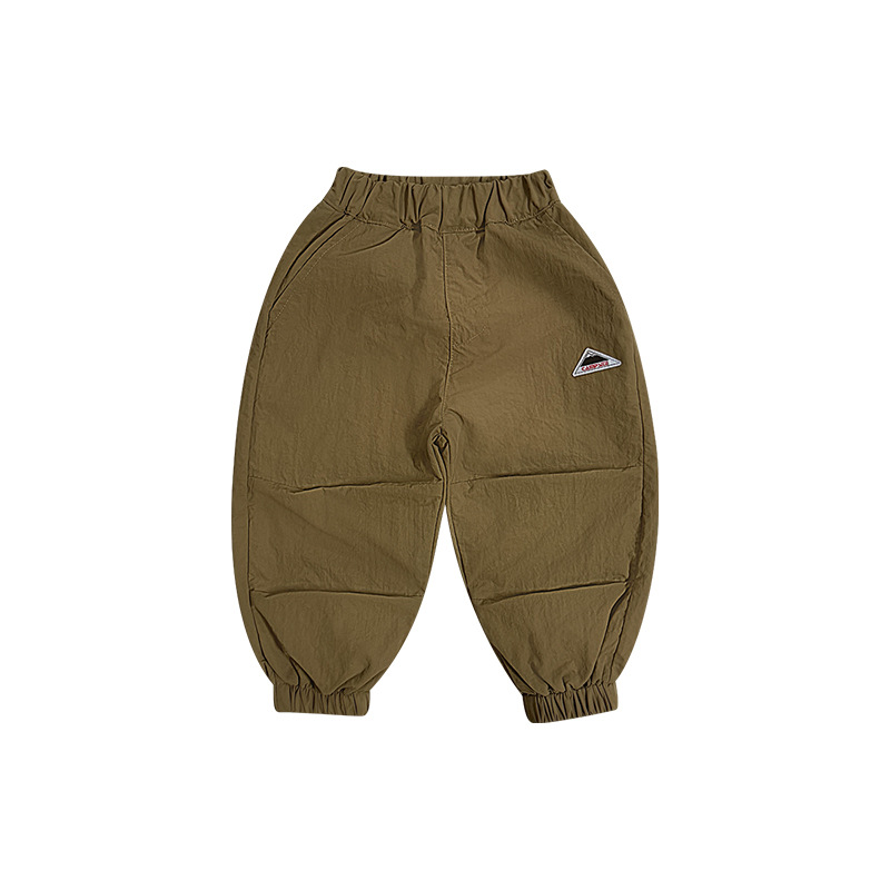 兒童山系撞色口袋束腳工裝機能褲