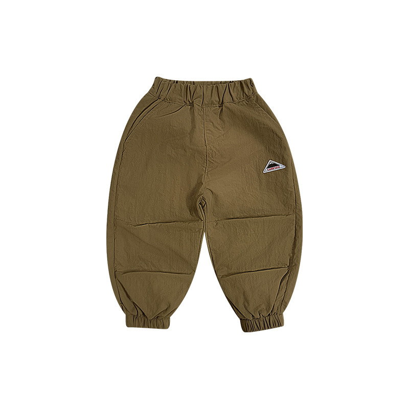 兒童山系撞色口袋束腳工裝機能褲