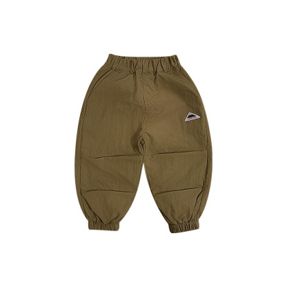 兒童山系撞色口袋束腳工裝機能褲