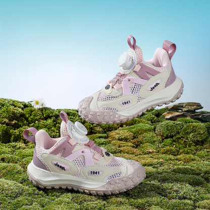 兒童春秋紐扣防滑登山跑步鞋