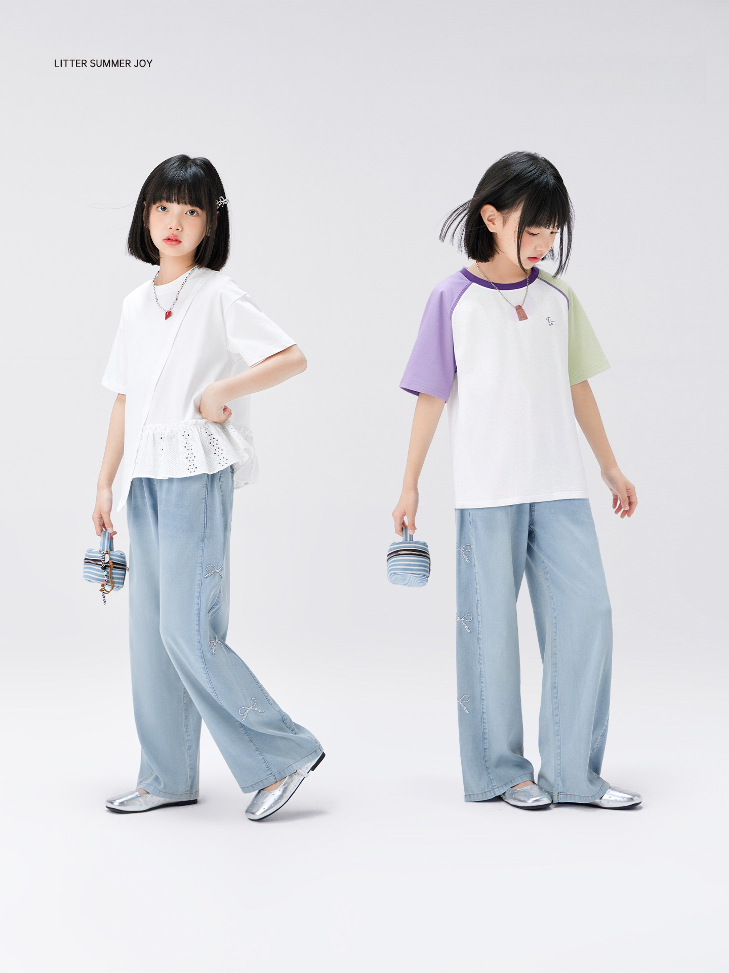 女童夏季甜美蝴蝶結天絲牛仔褲