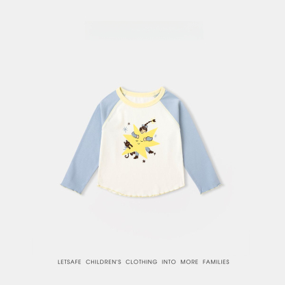 春季女童童趣插肩袖T恤