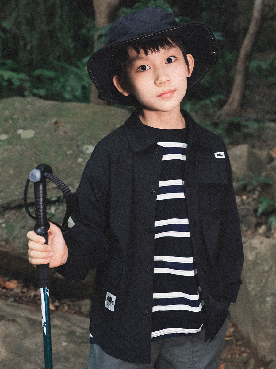 兒童春季長袖翻領多口袋工裝襯衫外套