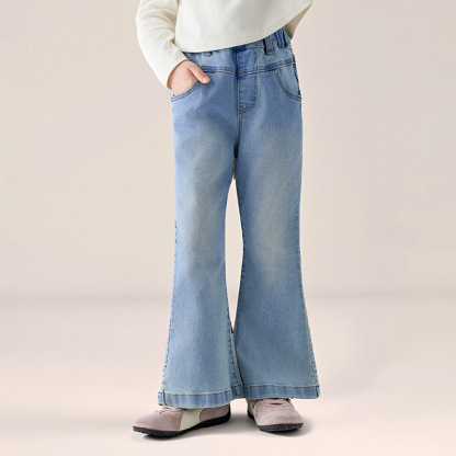 春季兒童百搭長褲水洗牛仔褲喇叭褲