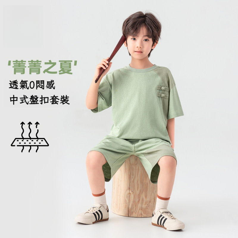 男童中式短袖短褲套裝